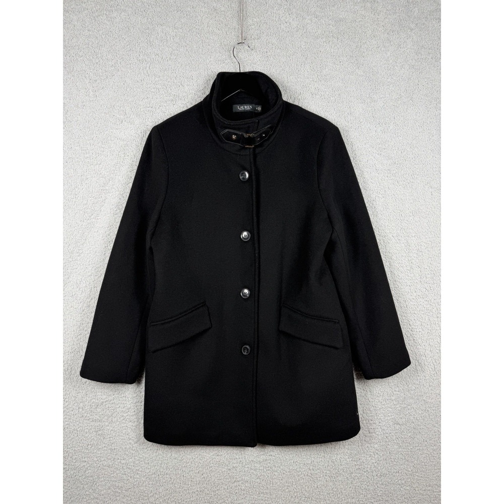Lauren Ralph Lauren Womens Size 10 Wool Blend Black Car Coat Buckle Collar